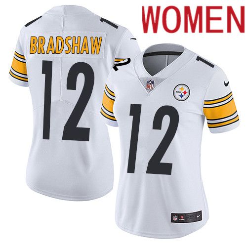 Women Pittsburgh Steelers 12 Terry Bradshaw Nike White Vapor Limited NFL Jersey